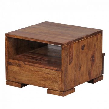 FINEBUY Nachtschrank SuVa2470_1 (Nachttisch Sheesham Massivholz 40x40x30 cm Schub) Nachtkommode Quadratisch, Nachtkästchen mit Ablage