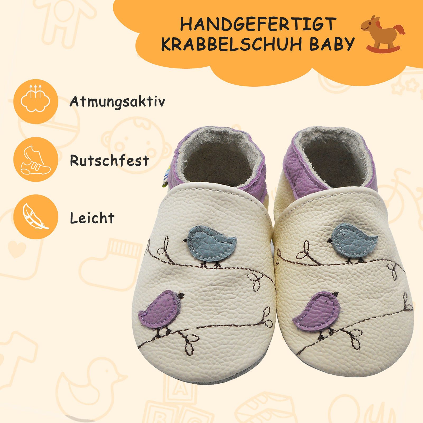 Yalion Yalion Leder Baby-Lauflernschuhe, weich, rutschfest, handgefertigt Hausschuh