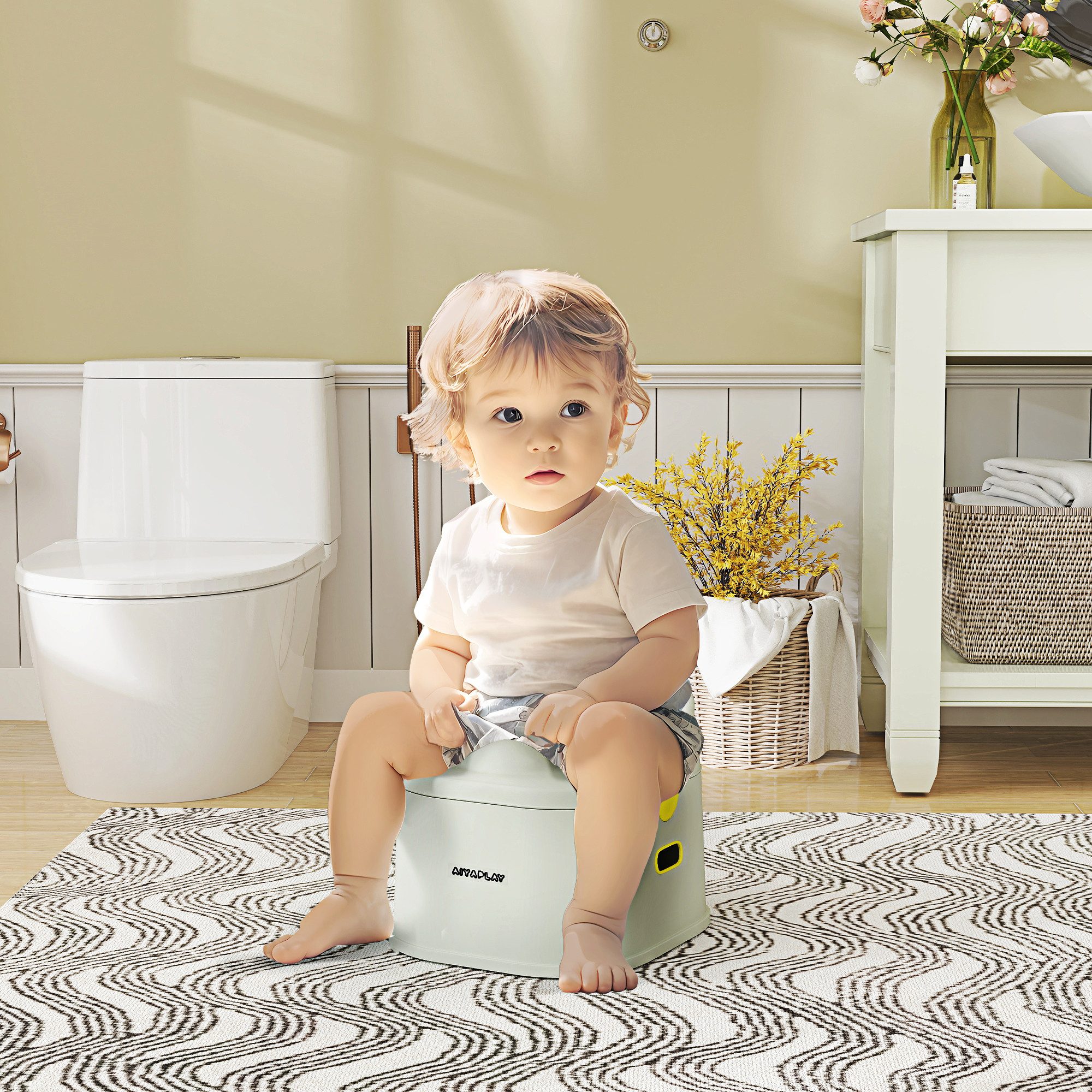 AIYAPLAY Toilettentrainer 3-in-1, abnehmbar, mit Griffe, für Kinder 6-72 Monaten, (Kindertopf, 1-tlg), bis 50 kg belastbar, Kunststoff, Kunstleder, Grau