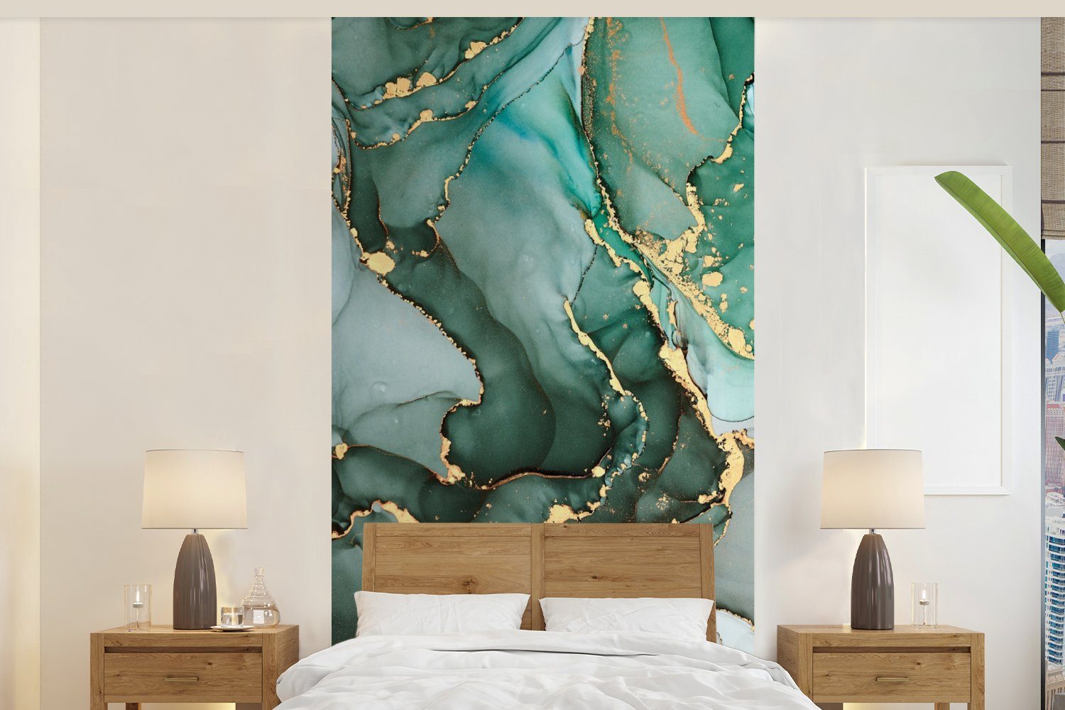 MuchoWow Fototapete Gold - Marmor - Grün - Luxus - Marmoroptik - Grau, Matt, bedruckt, Vliestapete für Wohnzimmer Schlafzimmer Küche, Fototapete, 120x240 cm