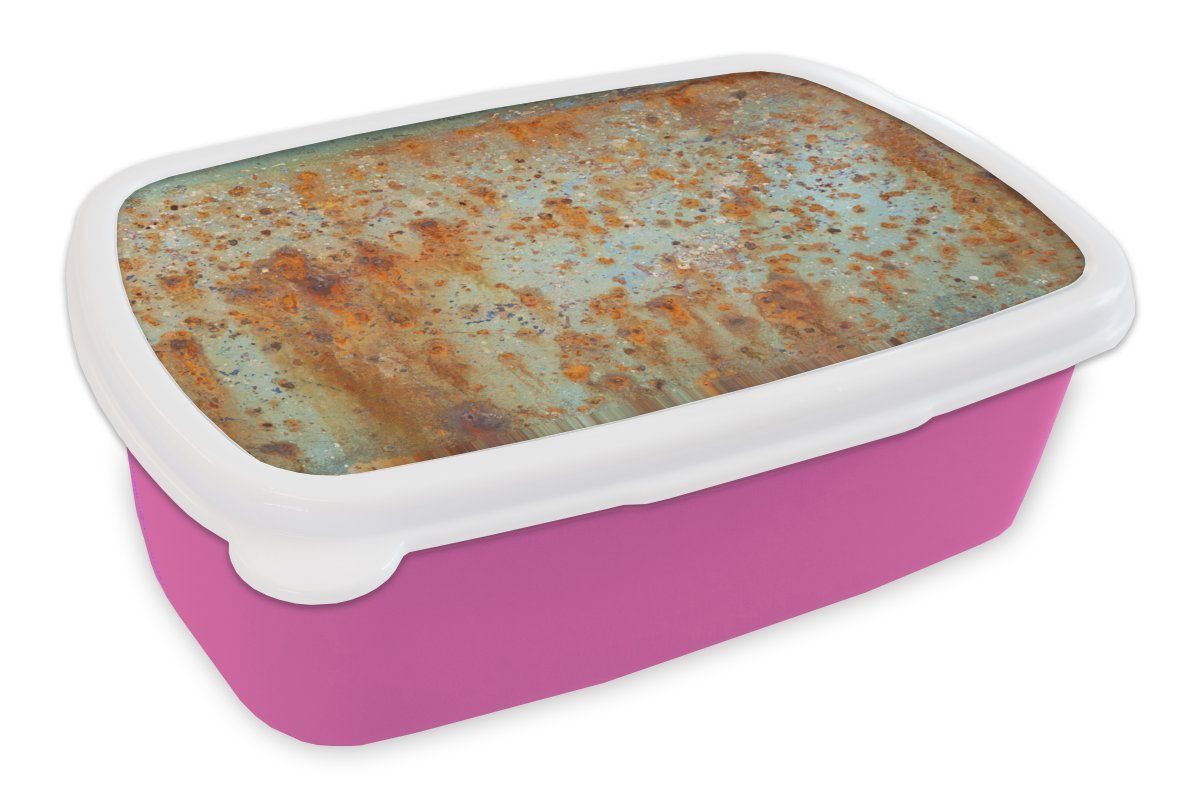 MuchoWow Lunchbox Altes Boot mit rostiger Struktur, Kunststoff, (2-tlg), Brotbox für Erwachsene, Brotdose Kinder, Snackbox, Mädchen, Kunststoff rosa