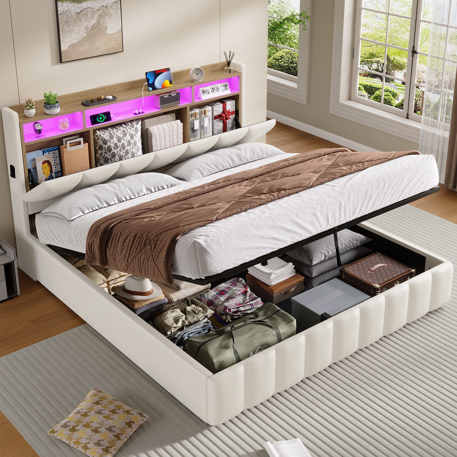 KIMENICH Polsterbett mit LED Beleuchtung und Ladefunktion (1-tlg., Ohne Mat günstig online kaufen