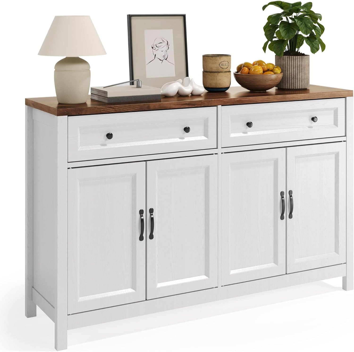 Blishom Sideboard Buffetschrank Küchenschrank Sideboard mit 2 Schubladen 140x40x90 cm (Zwei Schubladen, zwei Schränke), Küchenschrank mit Arbeitsplatten und 4 Türen