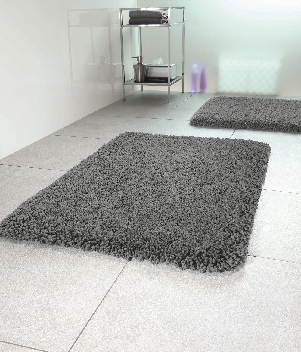 spirella Badematte HIGHLAND, Höhe 40 mm, Badteppich Hochflor, 100% Polyester Microfaser, Anti-Rutsch Beschichtung, für Fußbodenheizung geeignet, waschbar 40°, schnelltrocknend, Polyester, rechteckig, Rutschhemmende Unterseite aus Latex, Maschinenwaschbar, Schnelltrocknend