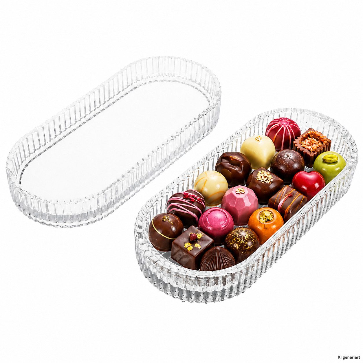 MamboCat Dipschale Schnick Bonbonniere mit Deckel aus Glas oval Pralinen Schmuckdose, Glas