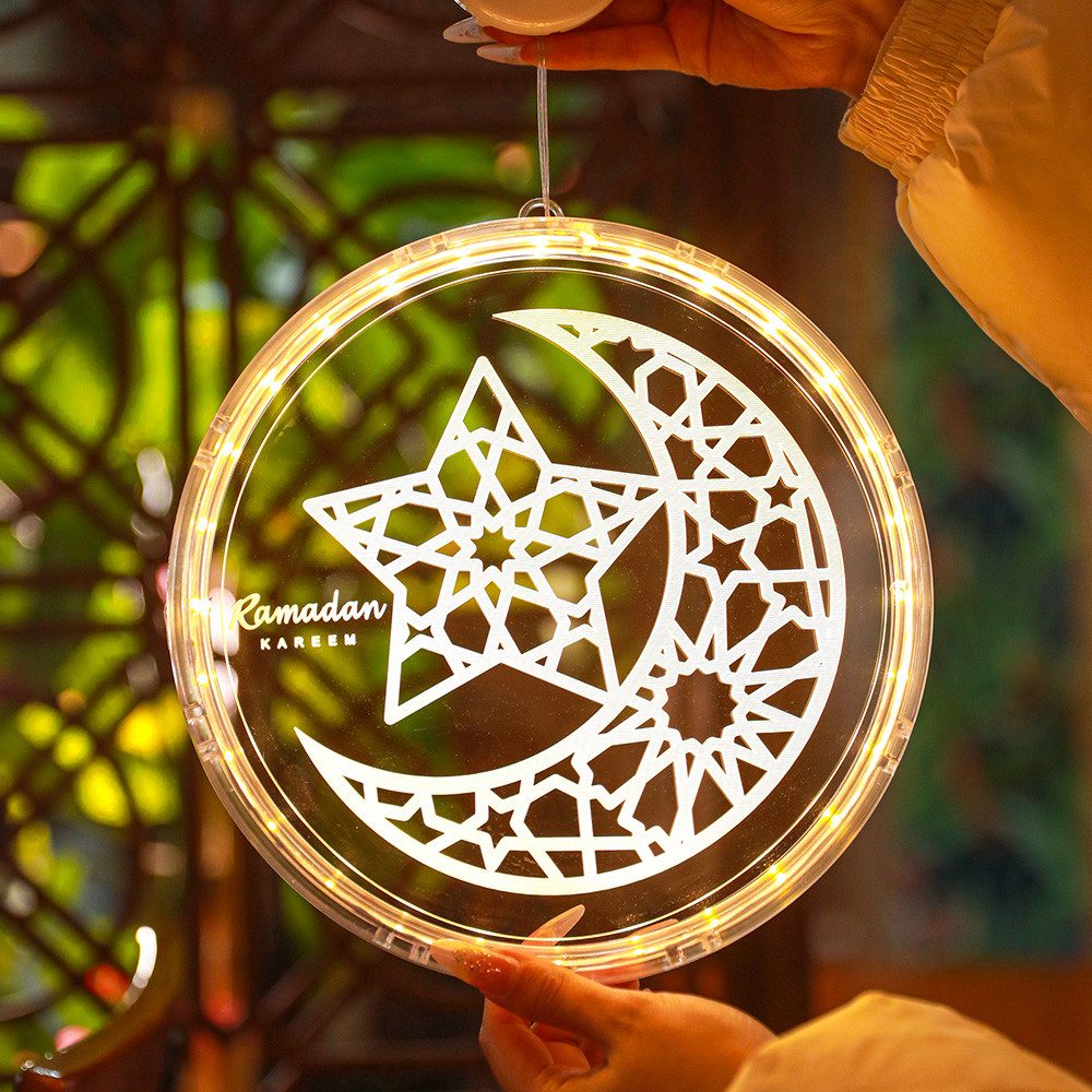 Jibenhome LED-Lichterkette Eid Ramadan Lichterkette, 9.45 Zoll Mubarak Home Lampe Dekorationen, Mond und Stern Islam Mubarak Dekoration für Outdoor Indoor