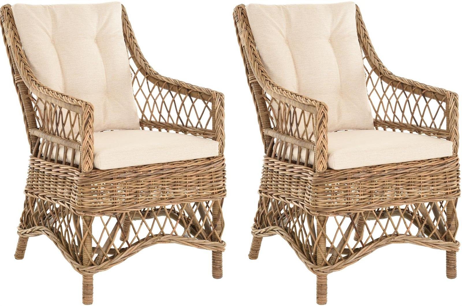 Krines Home Sessel »2er Set Hoher Rattansessel Hochlehner Landhaus Stil