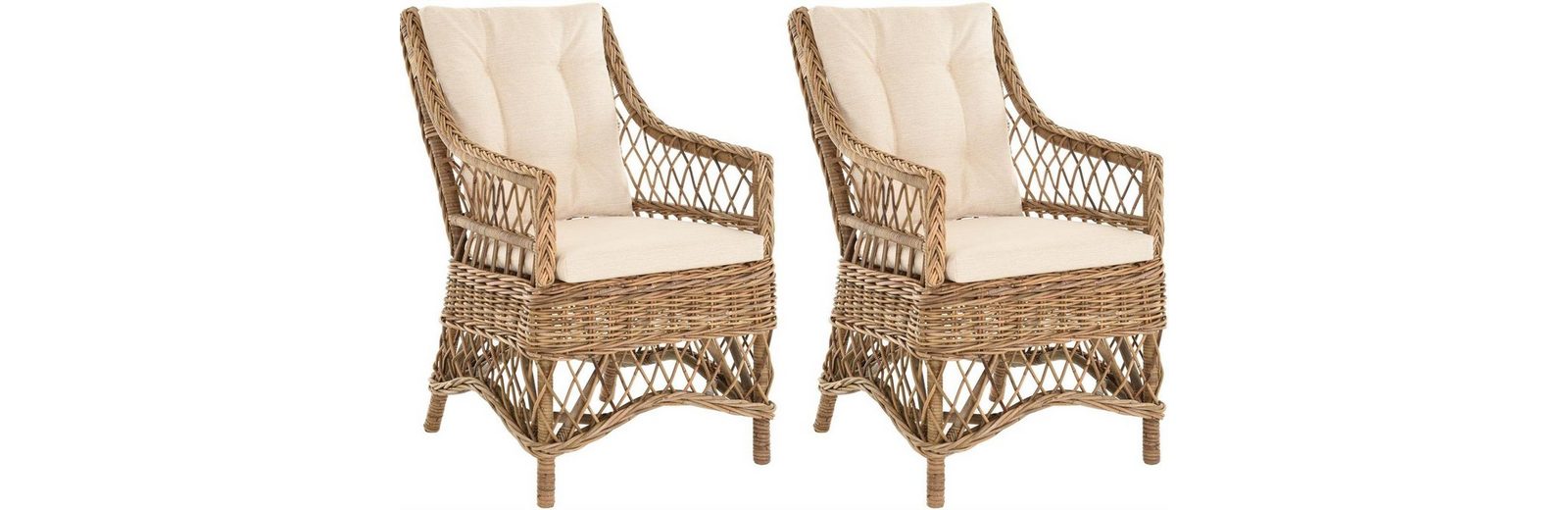 Krines Home Sessel »2er Set Hoher Rattansessel Hochlehner Landhaus Stil