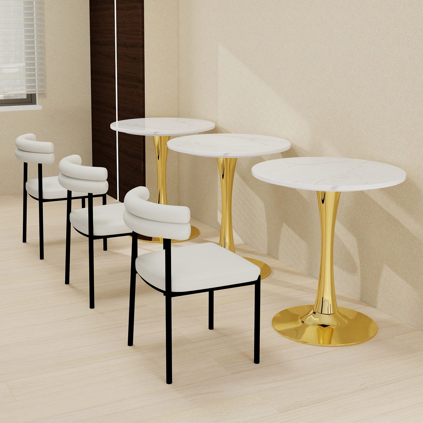 Odikalo Couchtisch Beistelltisch Wohnzimmertisch Sofatisch Esstisch Schwarz Weiß Grau (27,6 Zoll Durchmesser Esstisch im Mid-Century-Modern-Stil geeignet für 2-4 Personen mit runder Marmorplatte in weißer Maserung vielseitig einsetzbar für verschiedene Umgebungen)