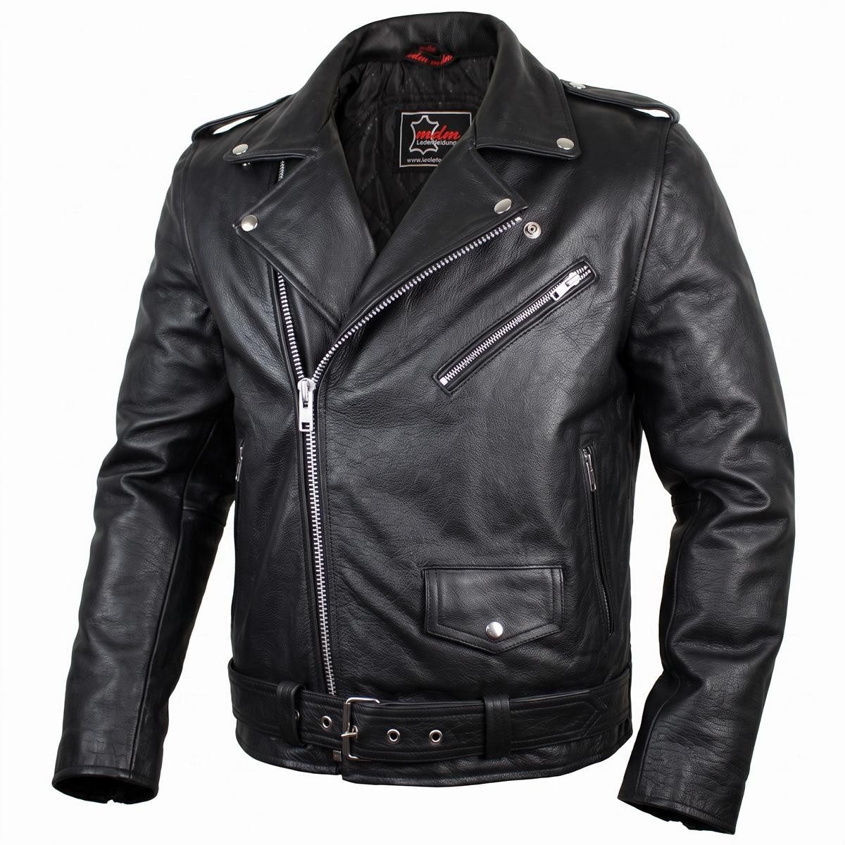 MDM Lederjacke Herren Biker Rocker Billy Motorrad Lederjacke mit Reverse Kragen