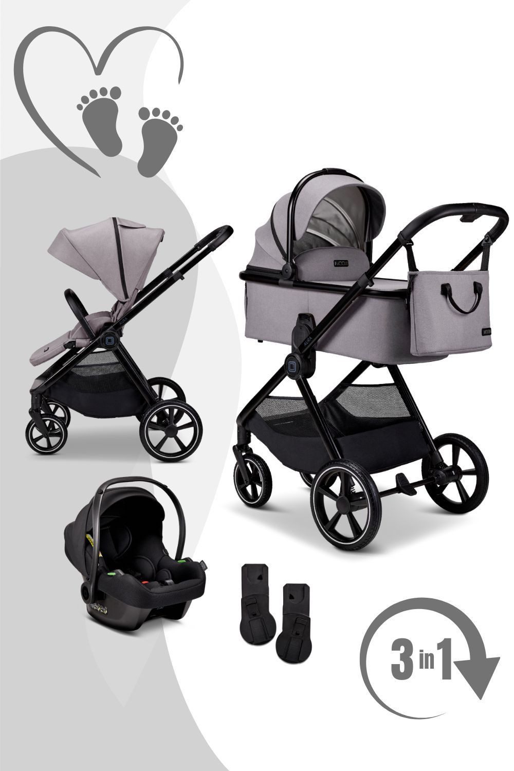 Moon Kombi-Kinderwagen Aura Set mit Cosmo 2.0 3in1 Kinderwagenset