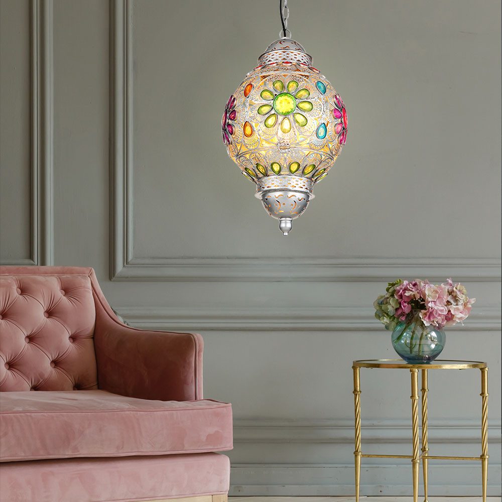 GLOBO LIGHTING LED Pendelleuchte, Leuchtmittel inklusive, Warmweiß, LED Esszimmerlampe Hängelampe Wohnzimmerlampe Kristalle bunt
