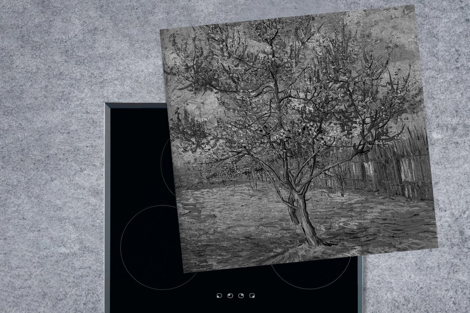 Pfirsichbaum van cm, für Vincent MuchoWow rosa Der (1 küche Gogh, Ceranfeldabdeckung, Herdblende-/Abdeckplatte 78x78 tlg), - Arbeitsplatte Vinyl,