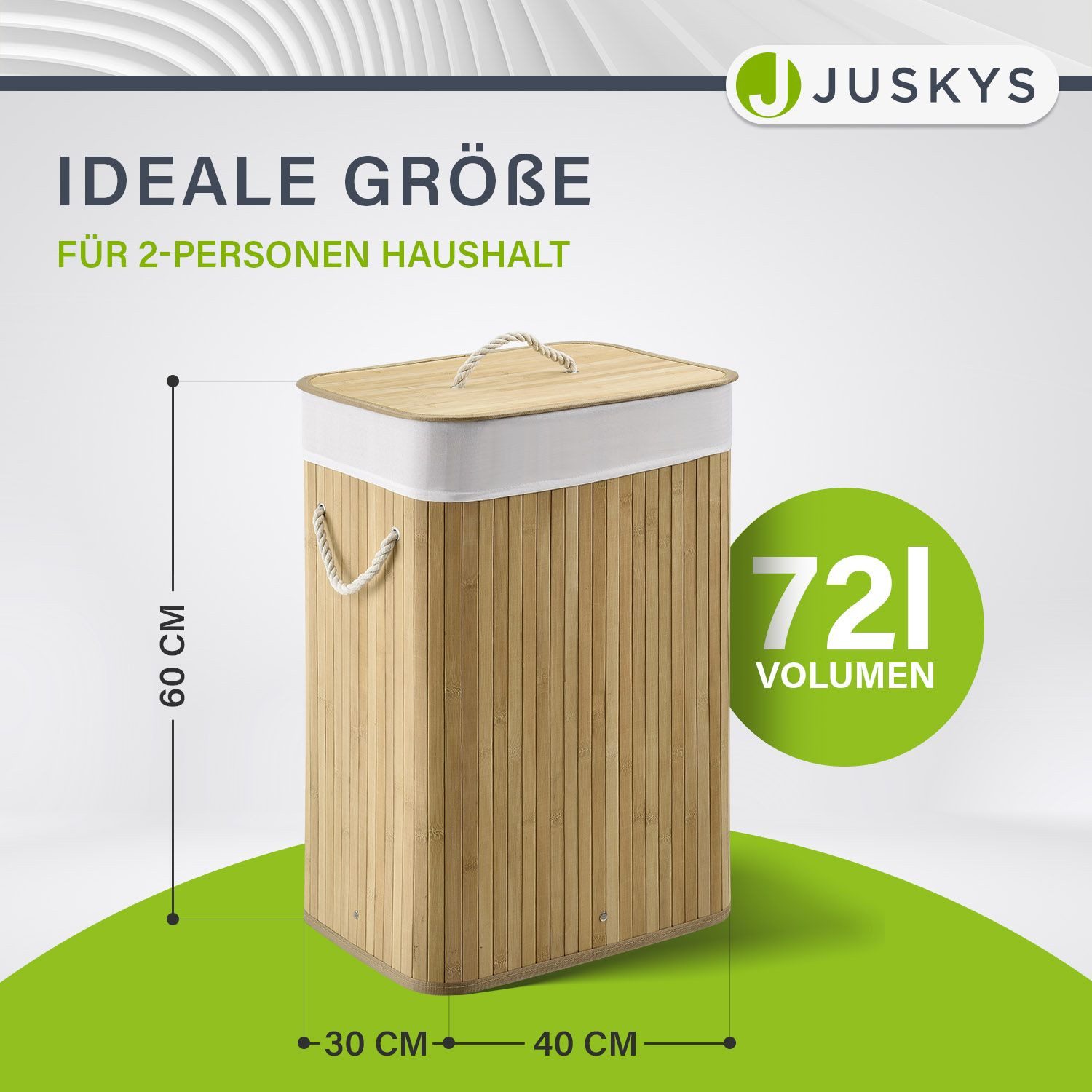 Juskys Wäschekorb Curly, 72 l, mit Tragegriffe, Deckel, Wäschesack waschbar günstig online kaufen