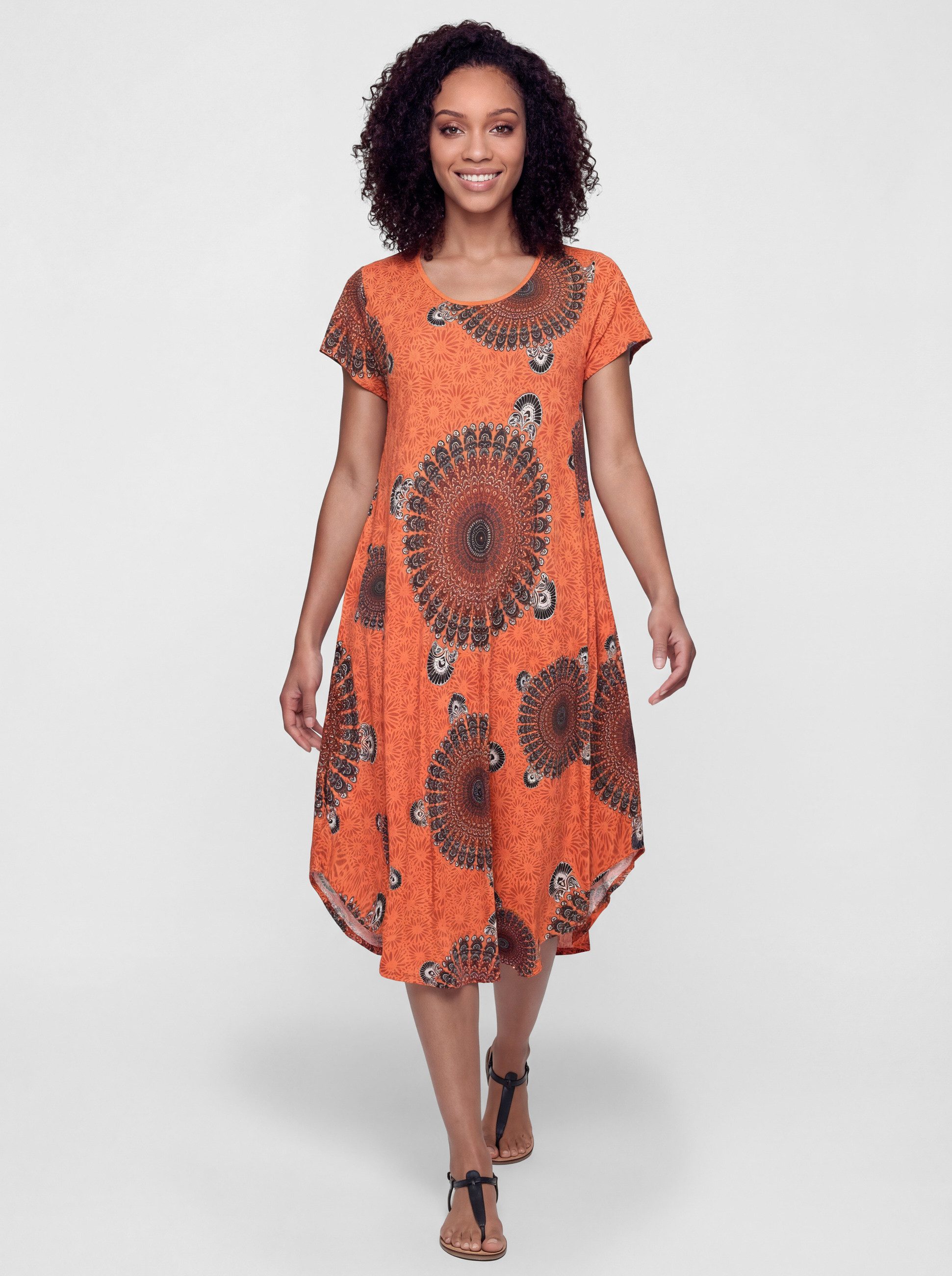 PEKIVESSA Sommerkleid Luftiges Strandkleid mit asymmetrischem Saum und lässigem Mandala-Muster im Ethno-Look