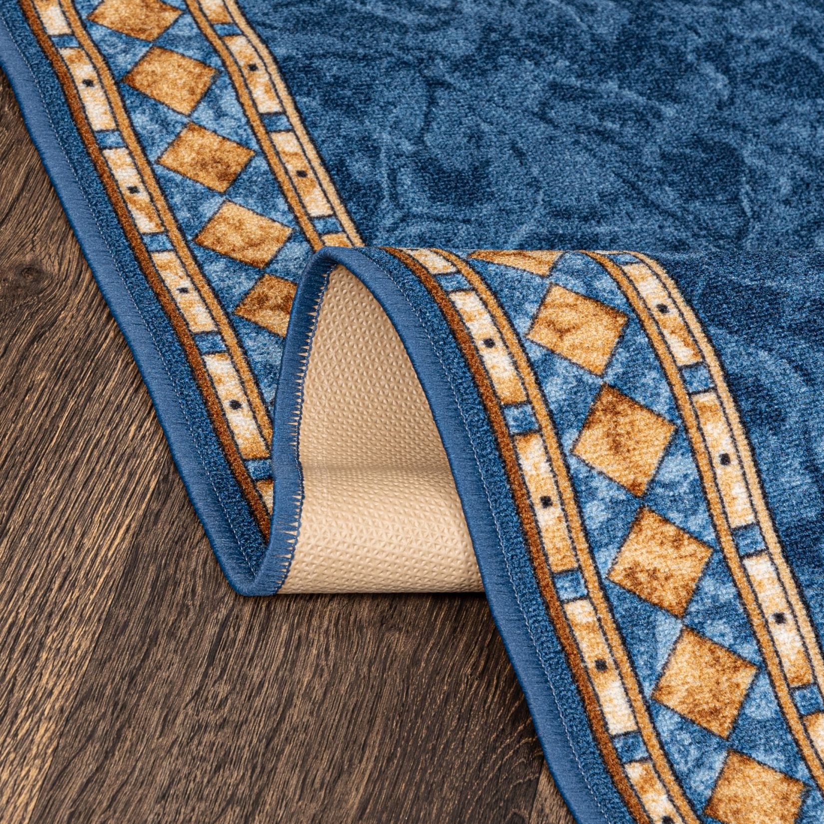 Mazovia Läufer Retro Bordüre Blau Flur, Schlafzimmer, Diele, Fußbodenheizung – Bild 5 von 5