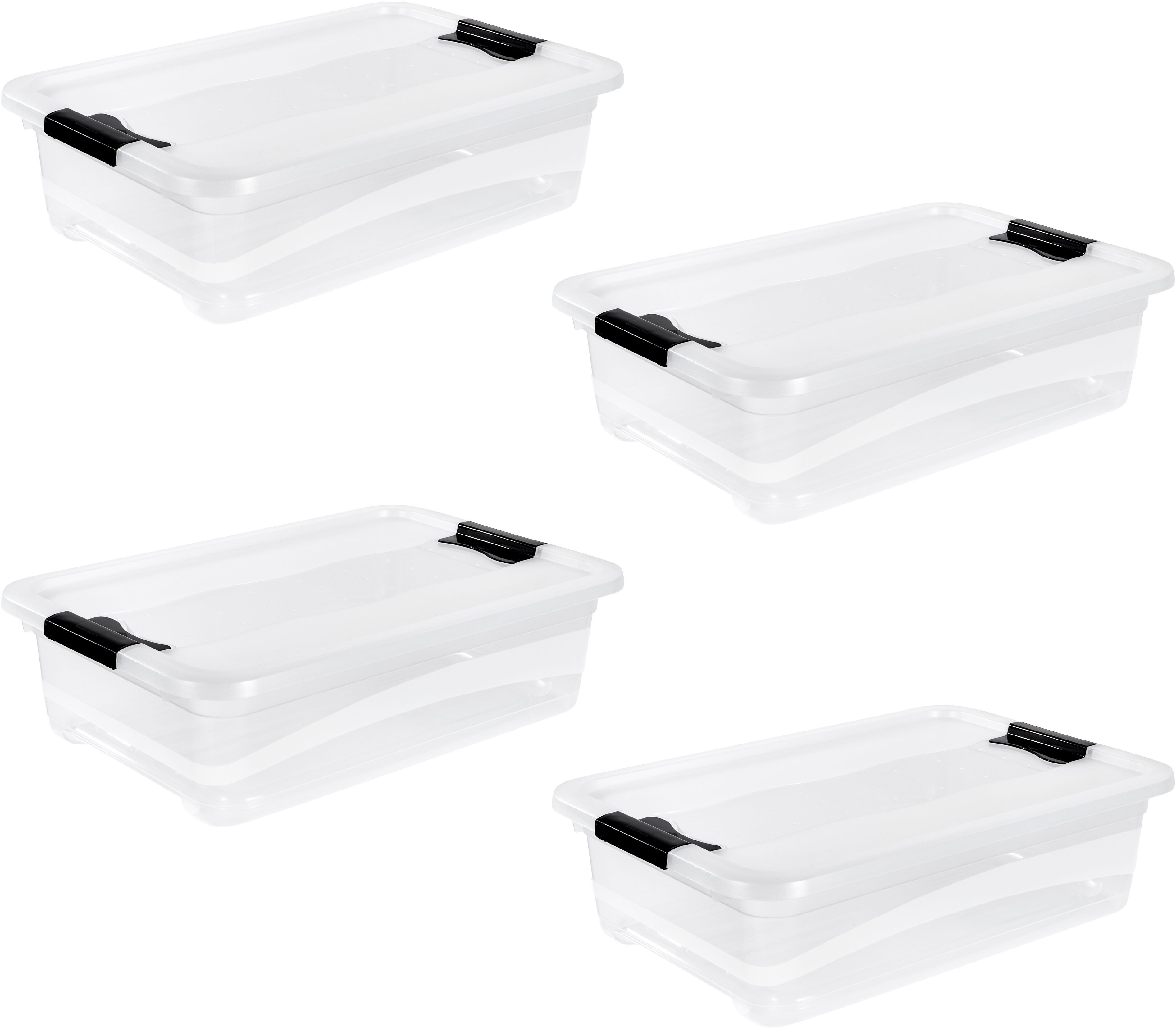 keeeper Aufbewahrungsbox Cornelia, 4er Set, 28 L, 59,5 x 39 x 19,5 cm (Set, 4 St), durch Clips verschließbar, Griffe am Boden