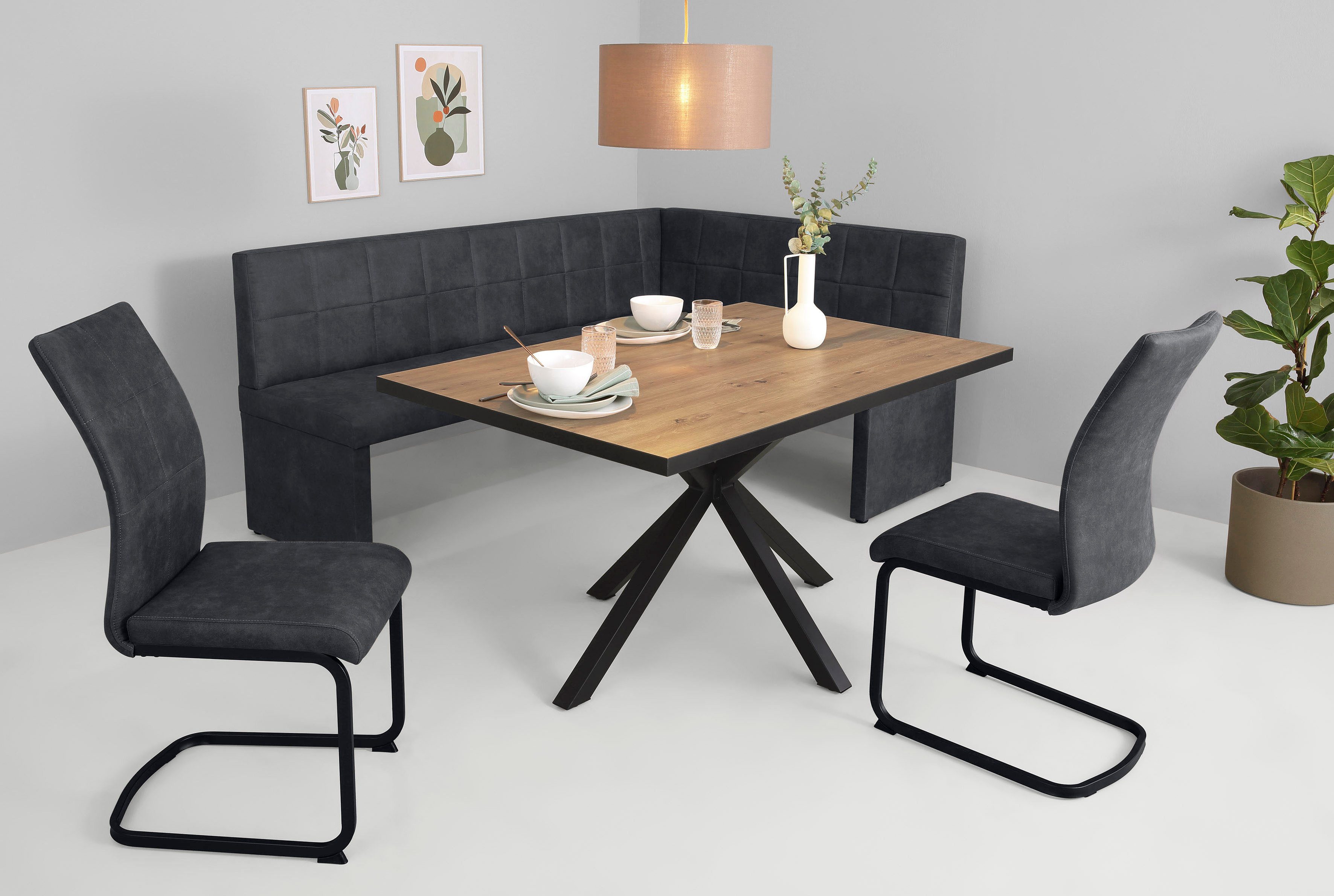 HELA Essgruppe "SPREE" 4 Stk. tlg. Esstisch 140x90 cm mit Dickkante, Microf günstig online kaufen