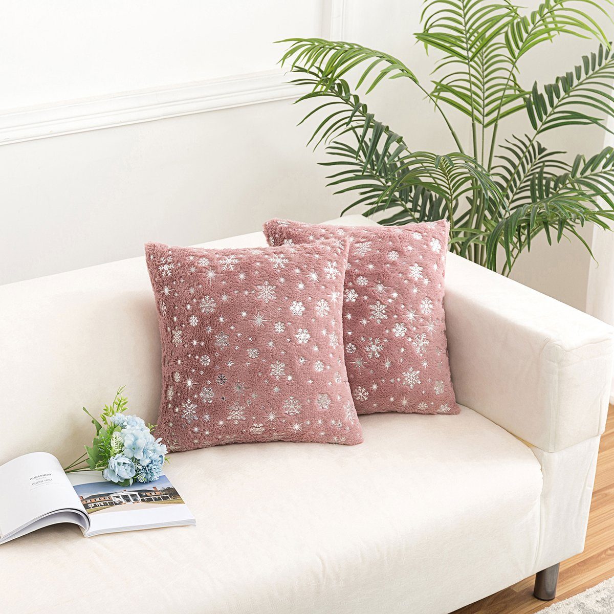 Sunicol Kissenbezug Weihnachten Schneeflocke Flauschig Dekokissen, günstig online kaufen