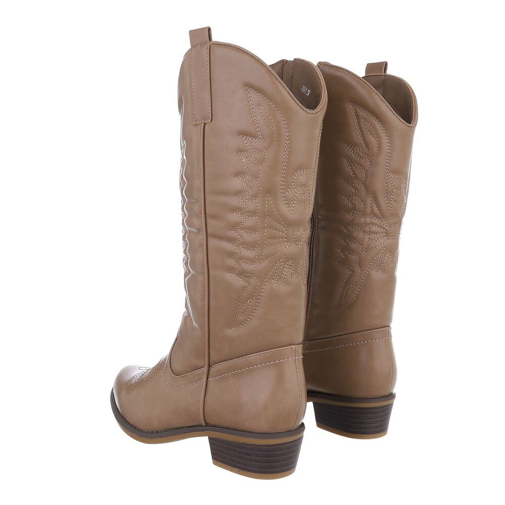 Ital-Design Damen Cowboyboots Western Westernstiefel (85878611) Blockabsatz Flache Stiefel in Hellbraun