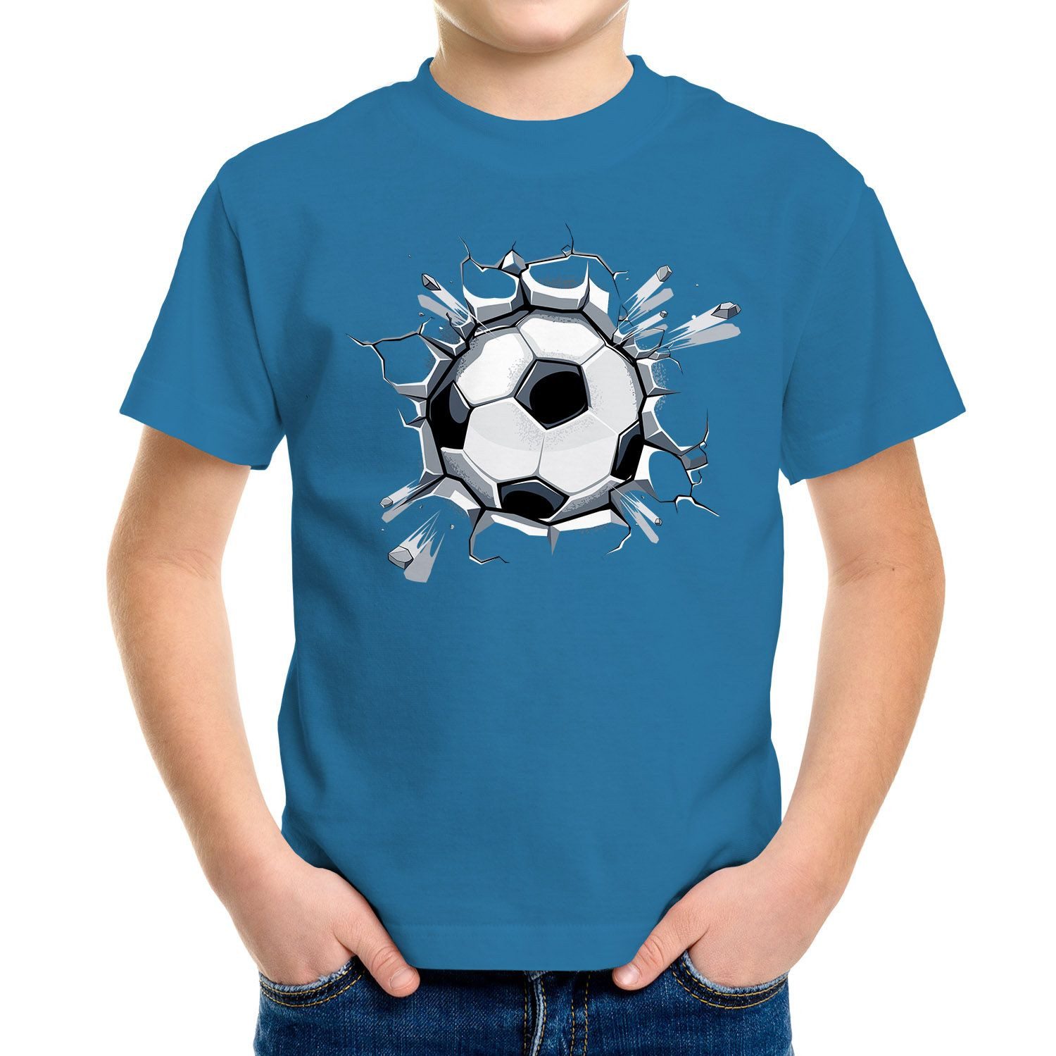 Print-Shirt Kinder T-Shirt Jungen Fussball-Motiv lustig Tor Ball-Sport Geschenk