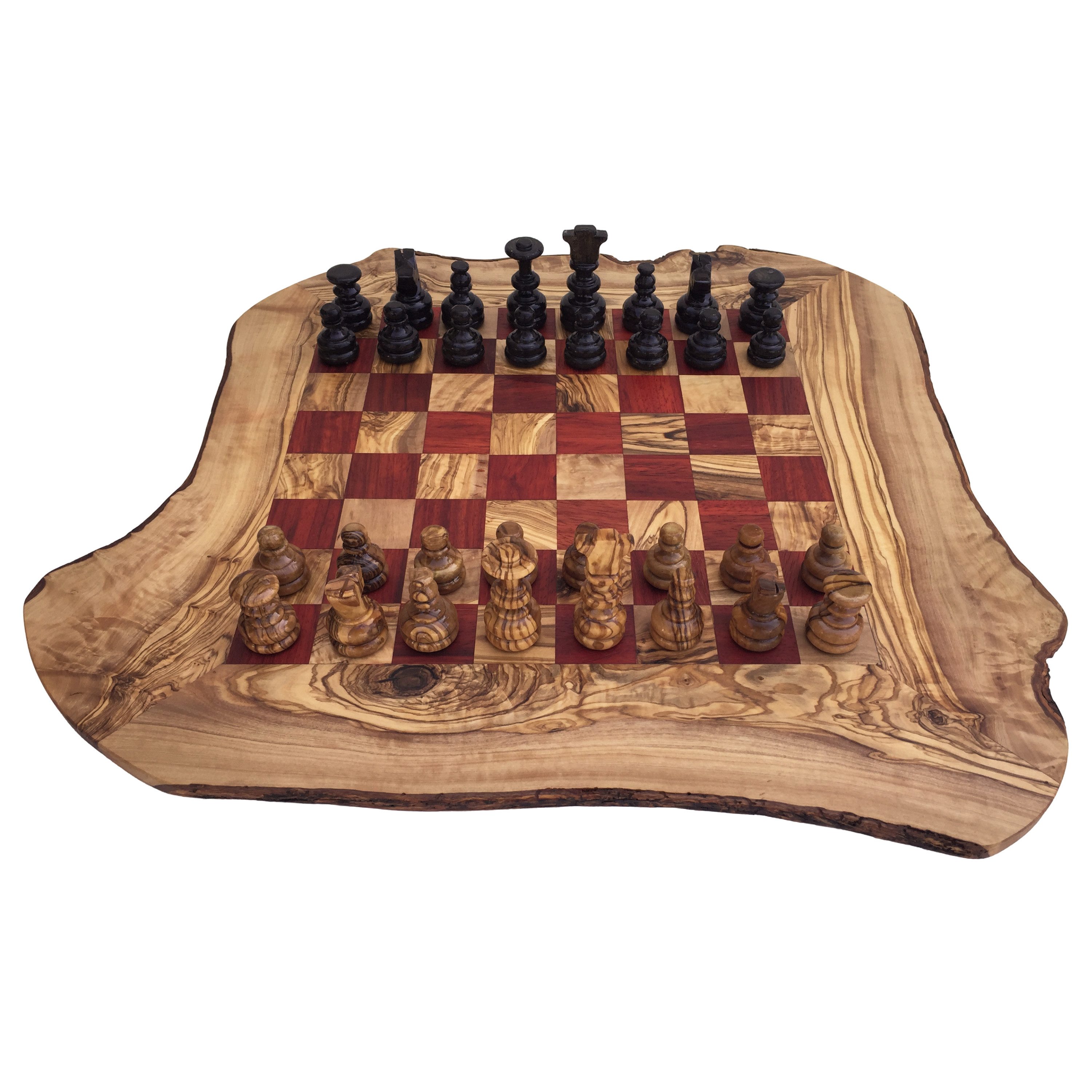 medina mood Spiel Schachspiel Schachbrett rustikal Gr. XL braun rot aus Olivenholz