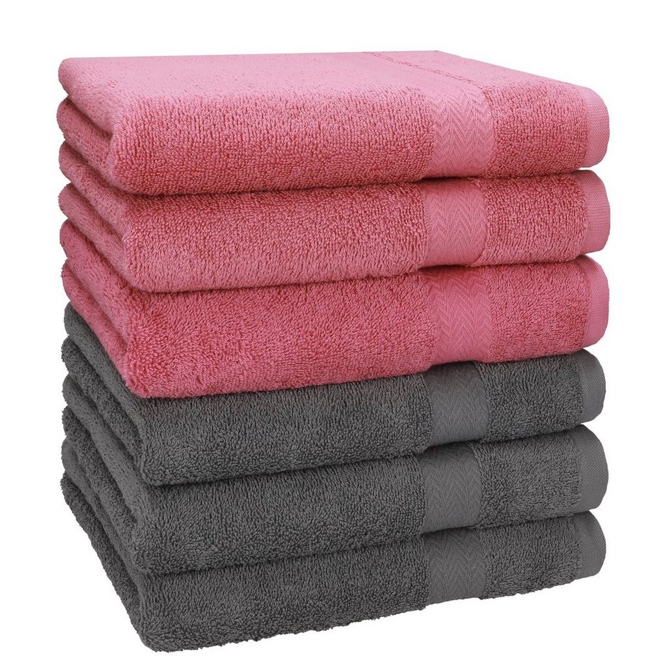 Betz Handtücher 6 Stück Handtücher Größe 50 x 100 cm Premium Handtuch Set  100% Baumwolle Farbe Altrosa/anthrazitgrau, 100% Baumwolle (6-St)