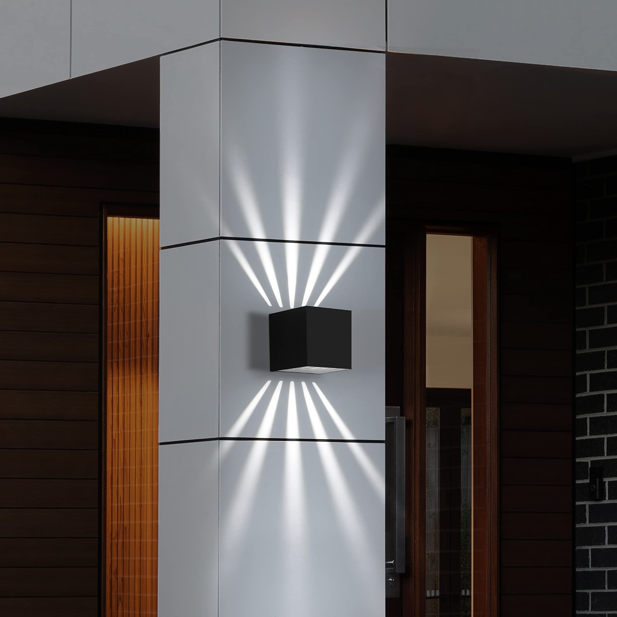 Badezimmer Treppenhaus 2er LED für Außen Schwarz 10W, Wasserdicht, LED Set Kaltweiß, fest Wandleuchte Flur IP65 Balkon 6000K Nettlife Wandlampe Up Down Außenlampe integriert,