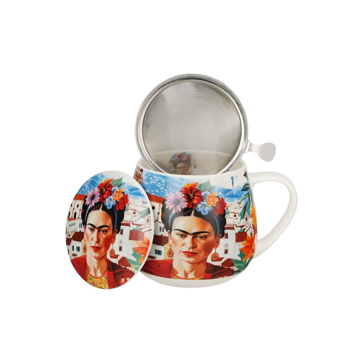 Duo-Gift Tasse Mexican Art mit Sieb + Deckel Kräuterteetasse Porzellan 0,43 L, 1-tlg.