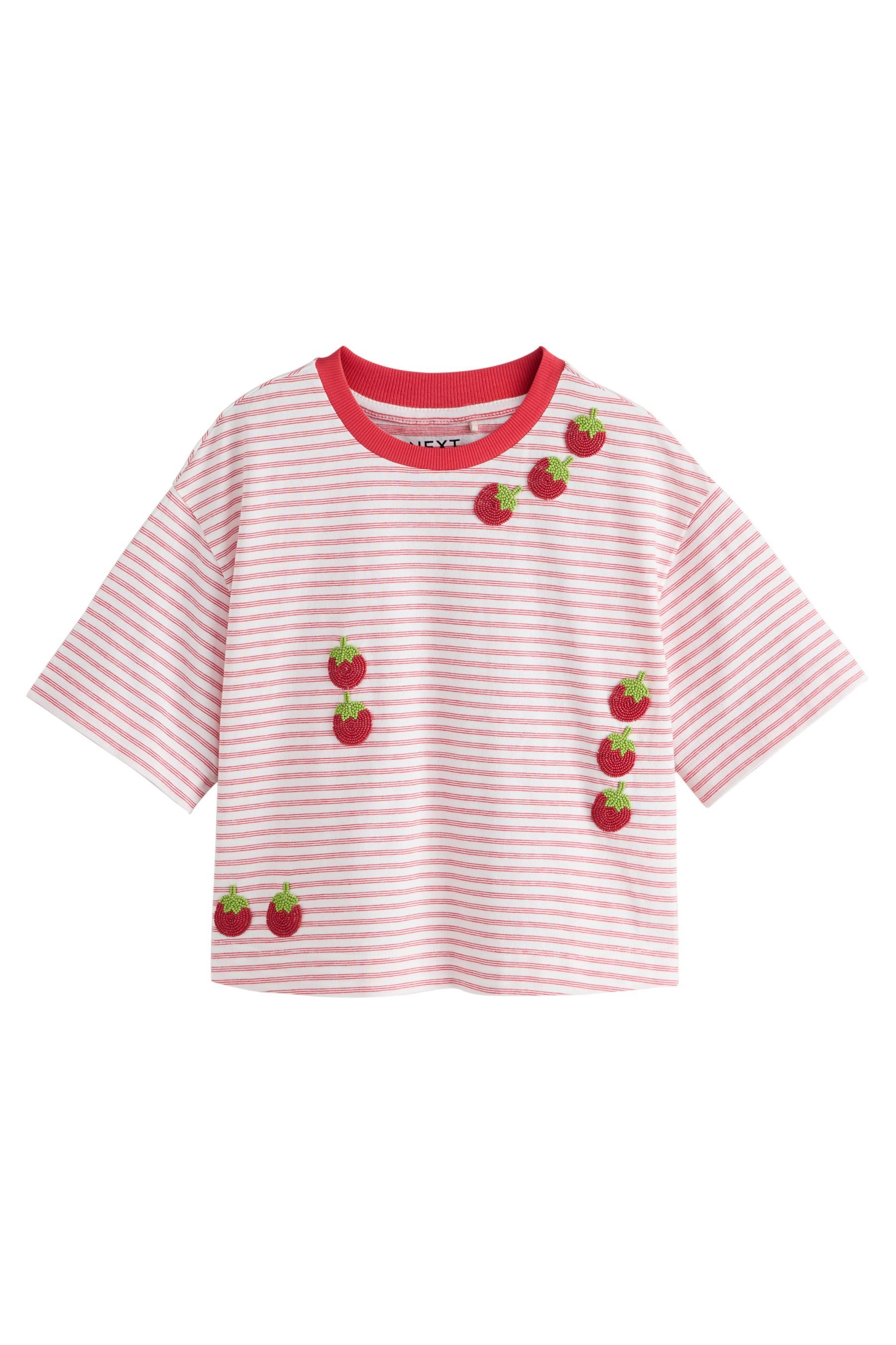 Next T-Shirt Kastiges Oversized Fit T-Shirt mit Tomate/Perlen (1-tlg)