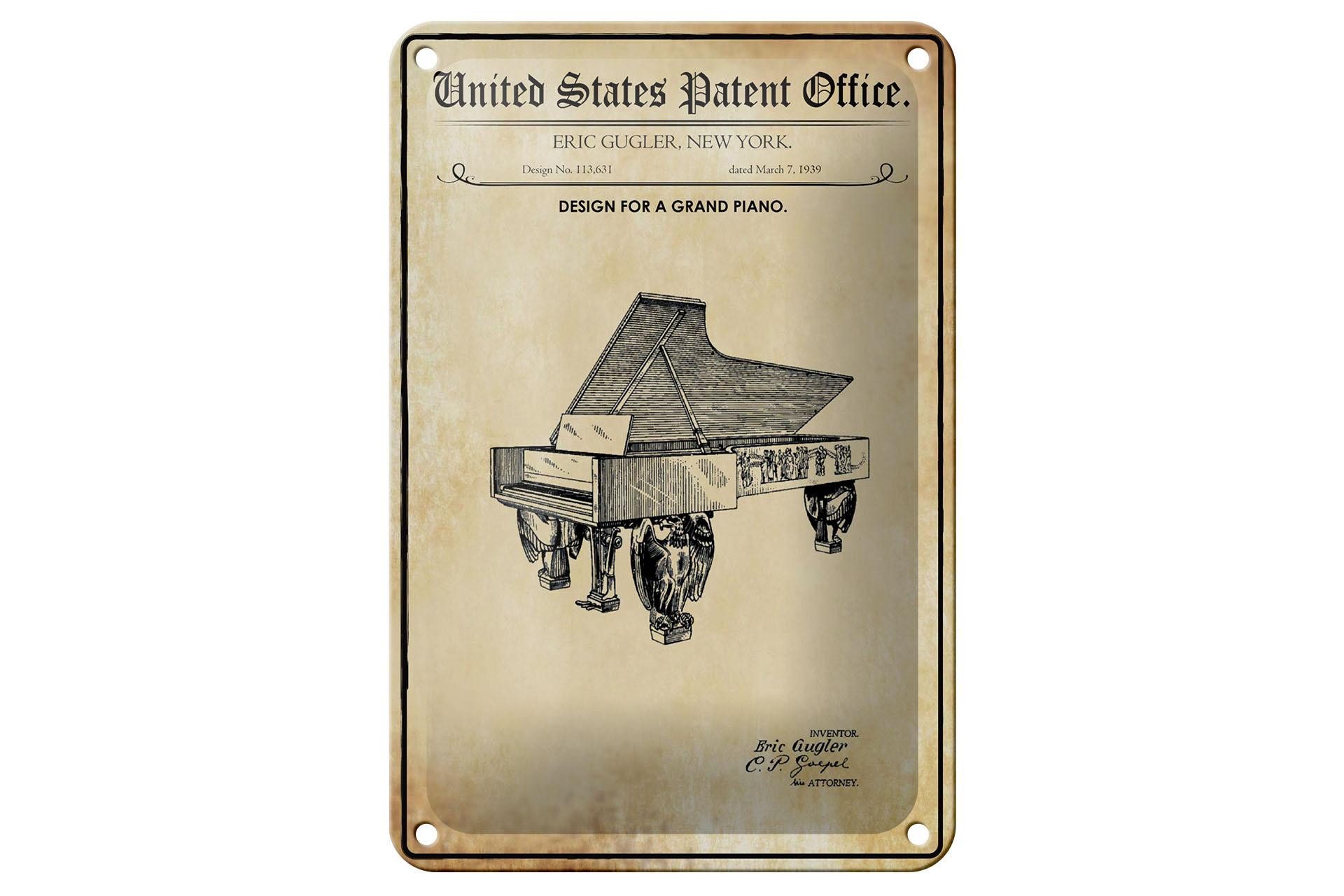 Femer GmbH Metallschild Patent 12x18 cm Entwurf für ein großes Klavier, (1 St), gewölbte Oberfläche, abgerundete Ecken, umgeschlagene Kanten