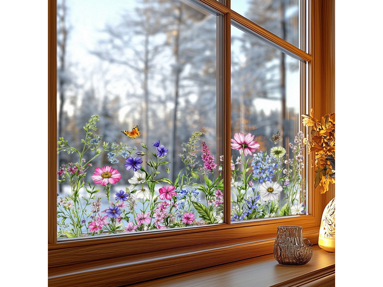 Thumbnail - Coonoor Fenstersticker Blumen- und Schmetterlingsfensterfolie, bunte Fensterfolie, selbstklebende Glasfensterfolie, wohn...