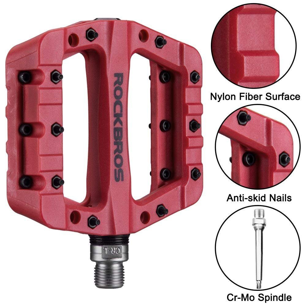 ROCKBROS Fahrradpedale MTB Flat Pedale (mit Edelstahl-Pins, Kugellager & Graphit-DU, 9/16 Zoll Pedale für Mountainbike, Trekking, Citybike)