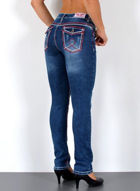 ESRA Straight-Jeans G1200 High Waist Straight Fit Jeans Damen mit dicker Naht, bis Übergröße / Plussize Größe, Damen Straight Leg Jeans mit Kontrastnähten Hochbund, Gerade Schnitt Jeans Damen mit roter Naht Große Größen, Damen Jeans, Jeans Damen, Damen Jeanshose Straight, Gerade Schnitt Jeans Damen, Jeans Damen High Waist Damen Jeans, Straight Fit Jeans Hose