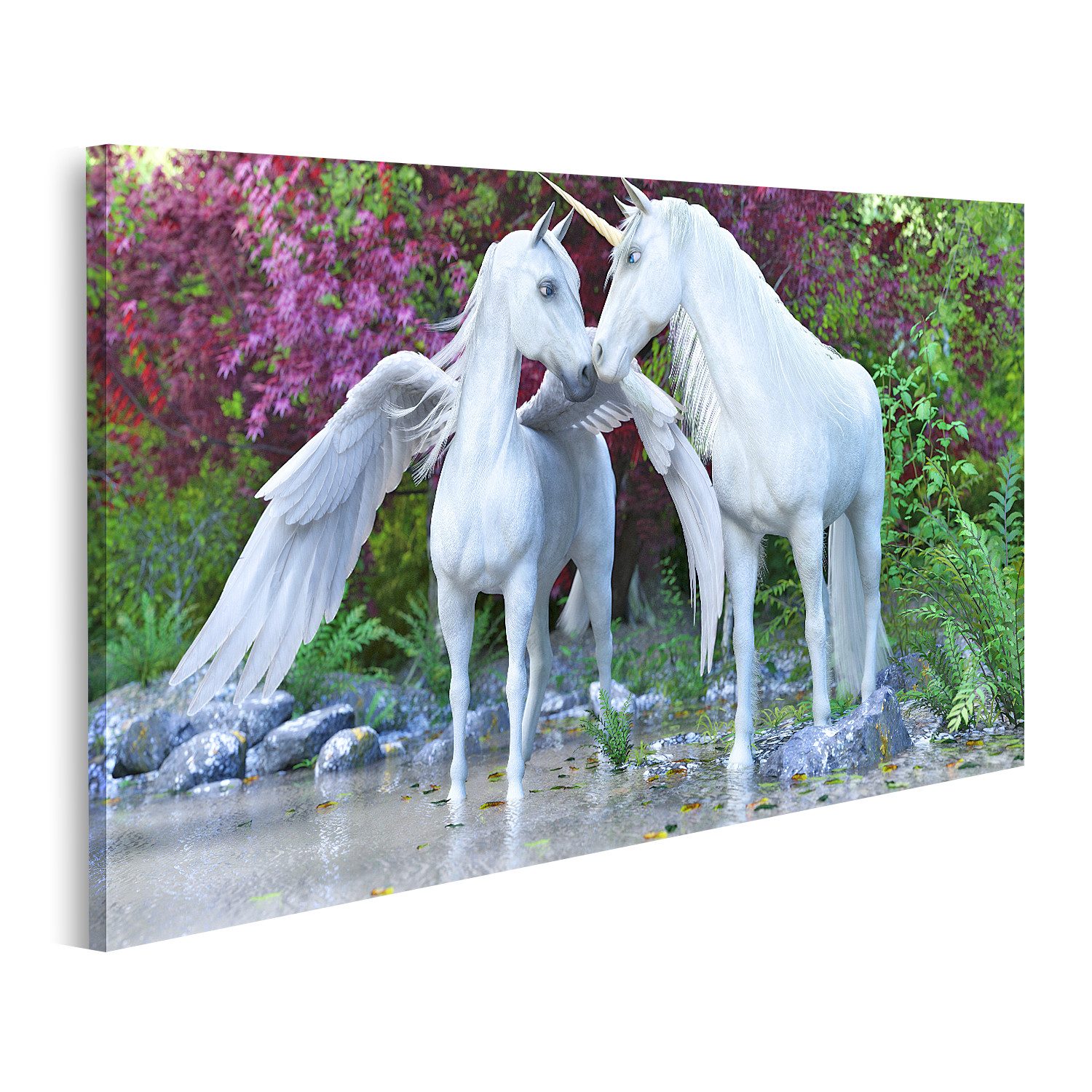 islandburner Leinwandbild Zwei Fantasie mythisches weißes Einhorn Pegasus verzauberter Bilder