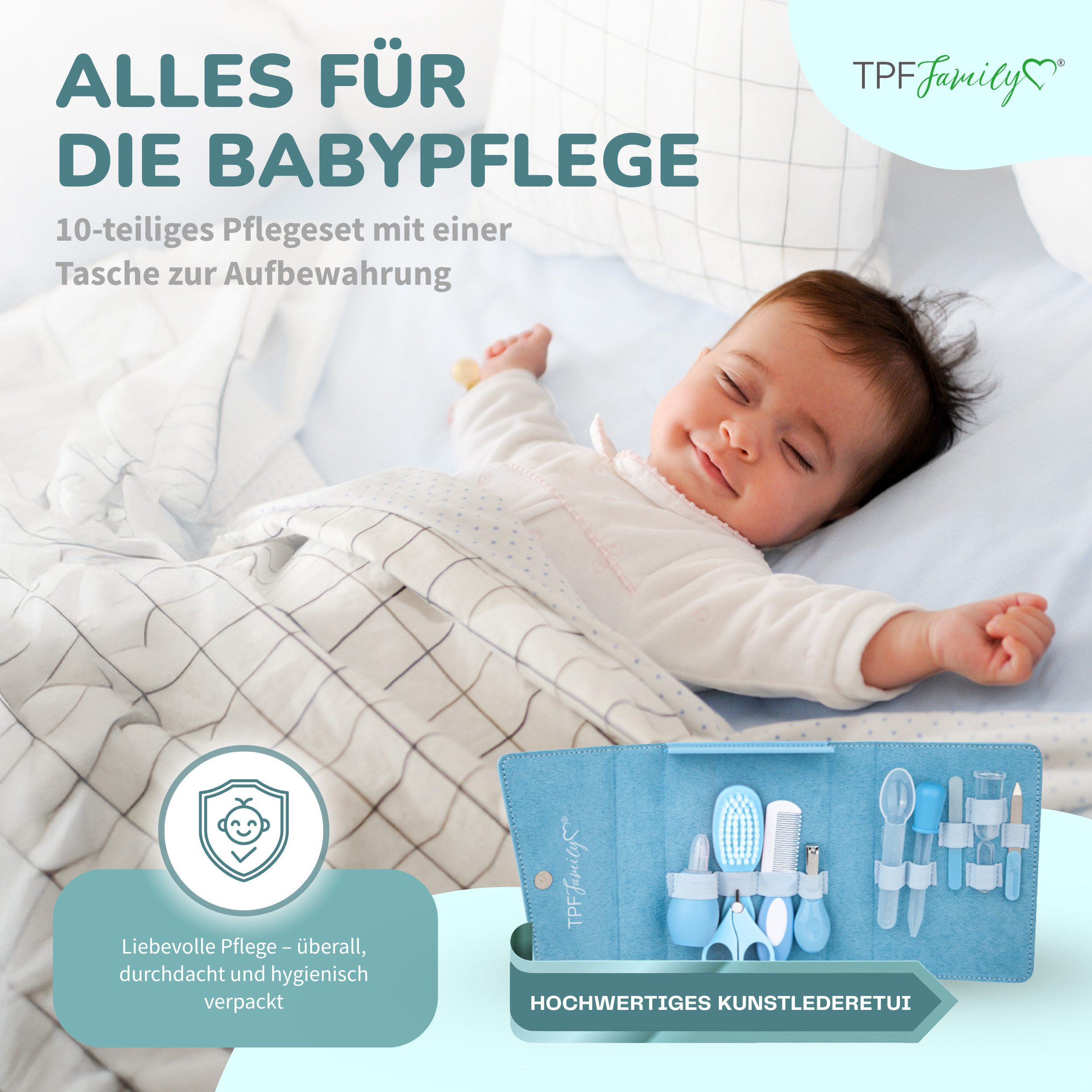 TPFFamily Babypflege-Set Neugeborene inkl. aller Pflegeartikel, 10 tlg., 10-tlg. Erstausstattung fürs Baby - Schönes Geschenkset zur Geburt