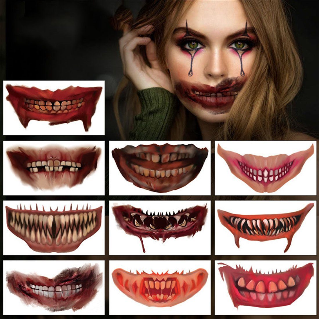 Mouth Scary 10,Wasserfeste Aufkleber Schmuck-Tattoo DÖRÖY Halloween Tattoo Tattoo Aufkleber