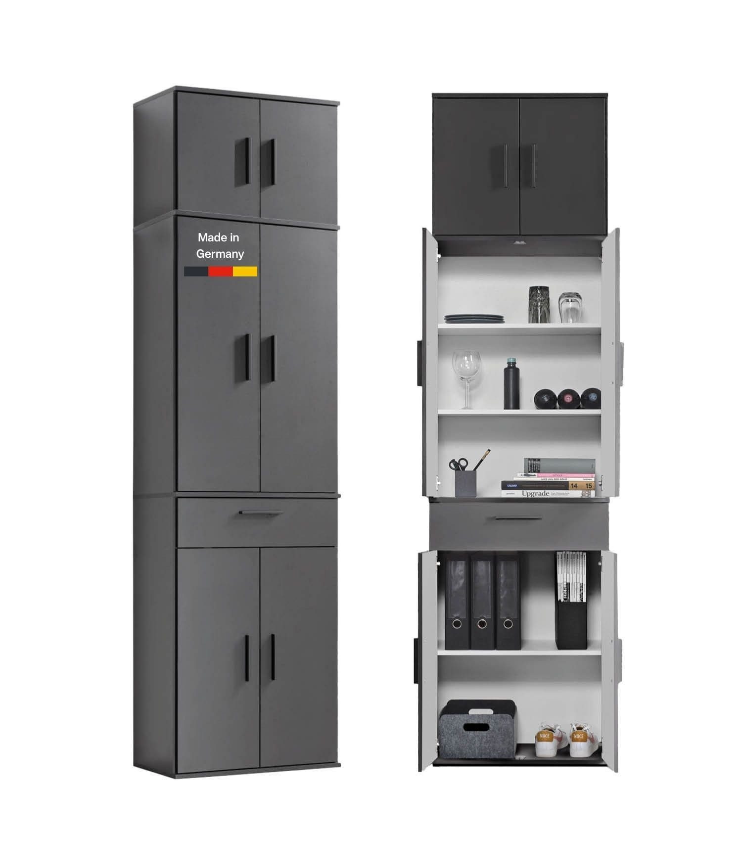 mokebo Mehrzweckschrank Der Extralange (60x230 cm) Made in Germany, Büroschrank, Aktenschrank, Flurschrank in Anthrazit
