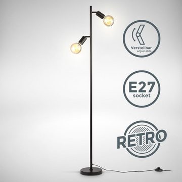 B.K.Licht Stehlampe Stehleuchte 2-flammig E27 Retro Metall - BKL1387, ohne Leuchtmittel, 10W Vintage Schwarz Drehbar Schwenkbar Fußschalter