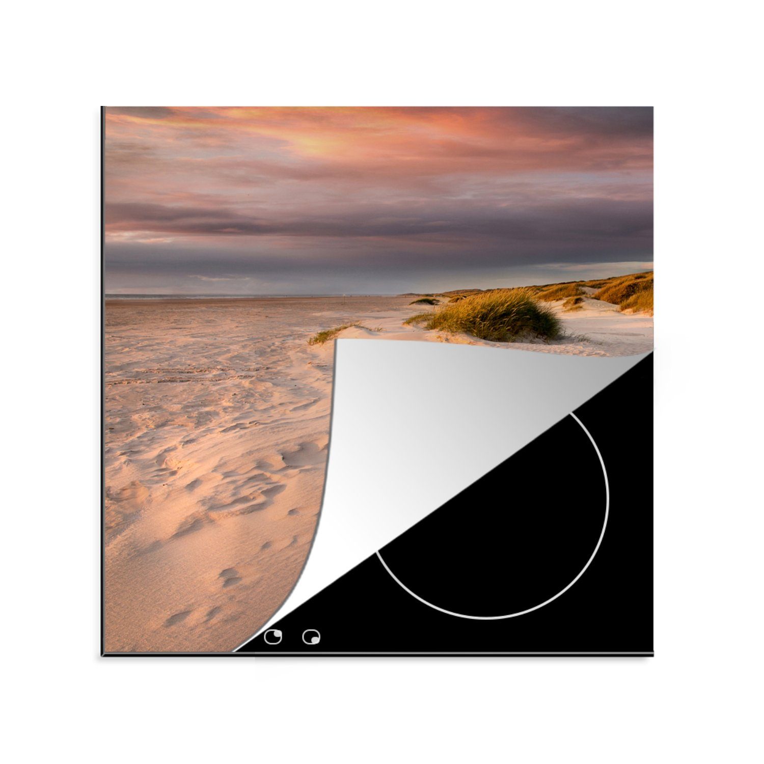 Vinyl, Sonne Meer, küche tlg), Sand (1 für 78x78 Ceranfeldabdeckung, MuchoWow cm, Arbeitsplatte - - Herdblende-/Abdeckplatte