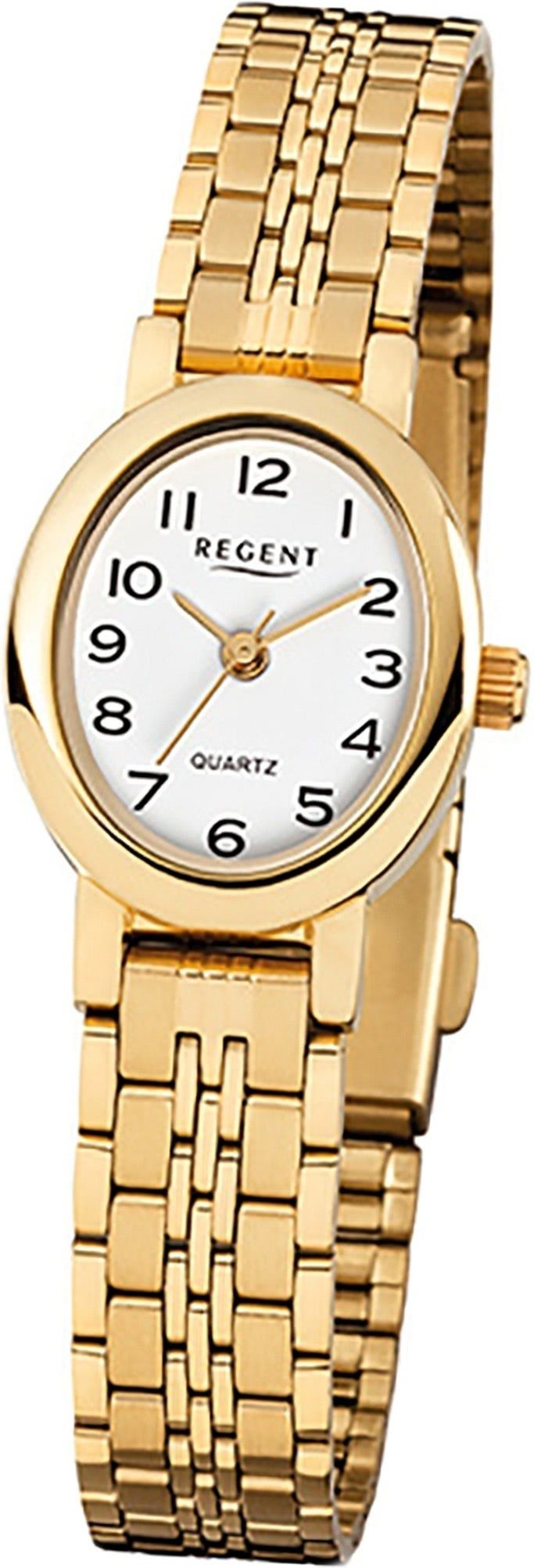 Regent Quarzuhr Regent Stahl Damen Uhr F-394 Quarzuhr, (Analoguhr), Damenuhr  oval, klein (ca. 20x24mm), Metall, Edelstahl, ionenplattiert goldarmband,  Elegant-Style