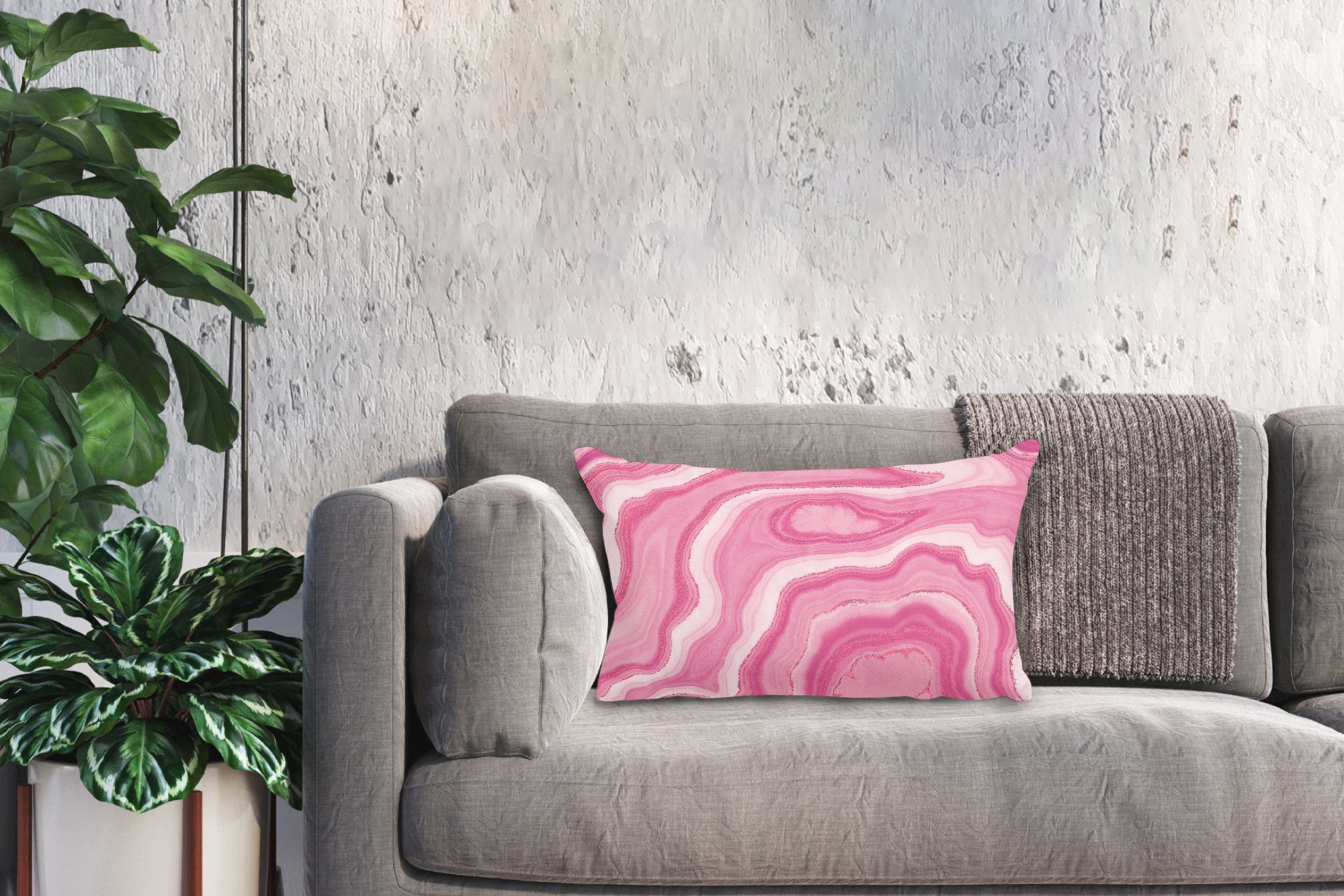 - Edelsteine, Schlafzimmer - - MuchoWow Geode Achatstein Dekokissen Rosa mit Wohzimmer Zierkissen, Dekokissen Dekoration, Füllung,