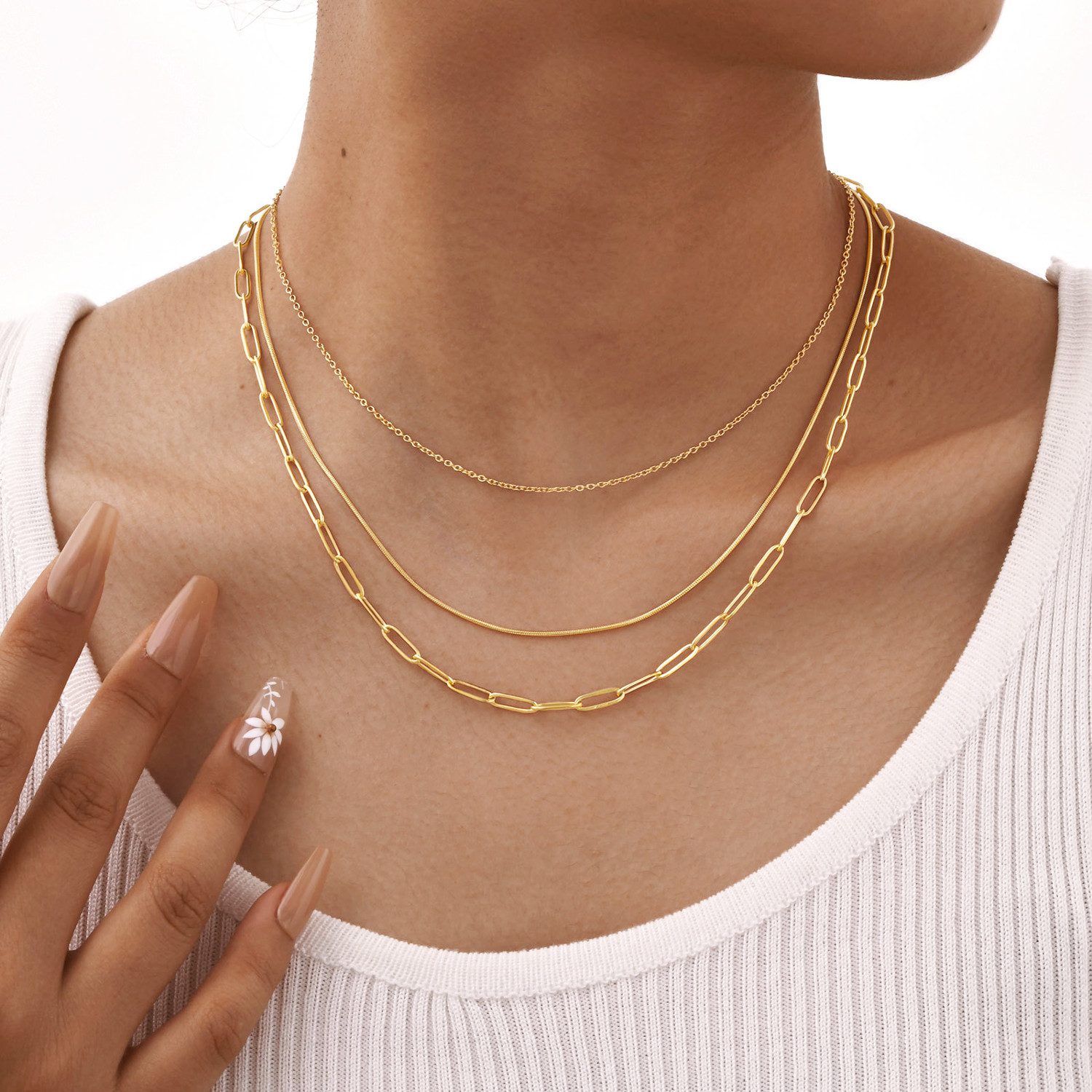 KARMA Gliederkette Damenkette Layering Kette Damen 3 reihige Halskette (Sch günstig online kaufen