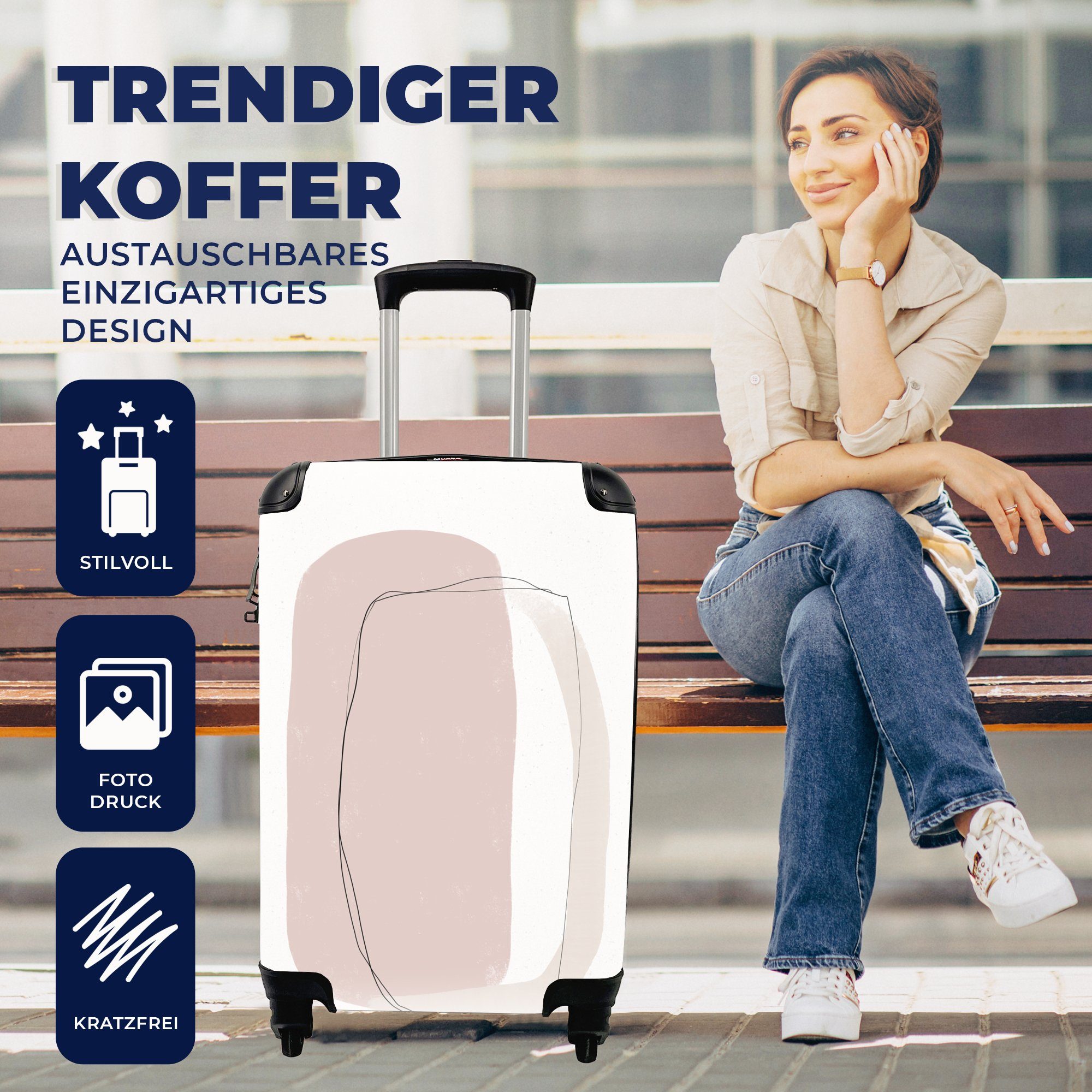 MuchoWow Handgepäckkoffer Trolley, für - Reisetasche Pastell Reisekoffer rollen, Design, Ferien, - Handgepäck mit Rollen, 4 Abstrakt