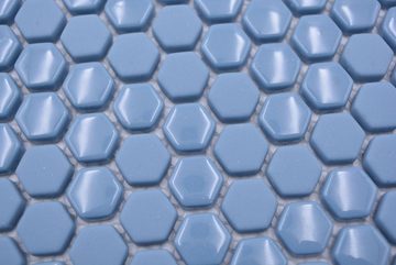 Mosani Mosaikfliesen Hexagonal Sechseckmosaik blau glänzend matt Mosaikfliese Wand