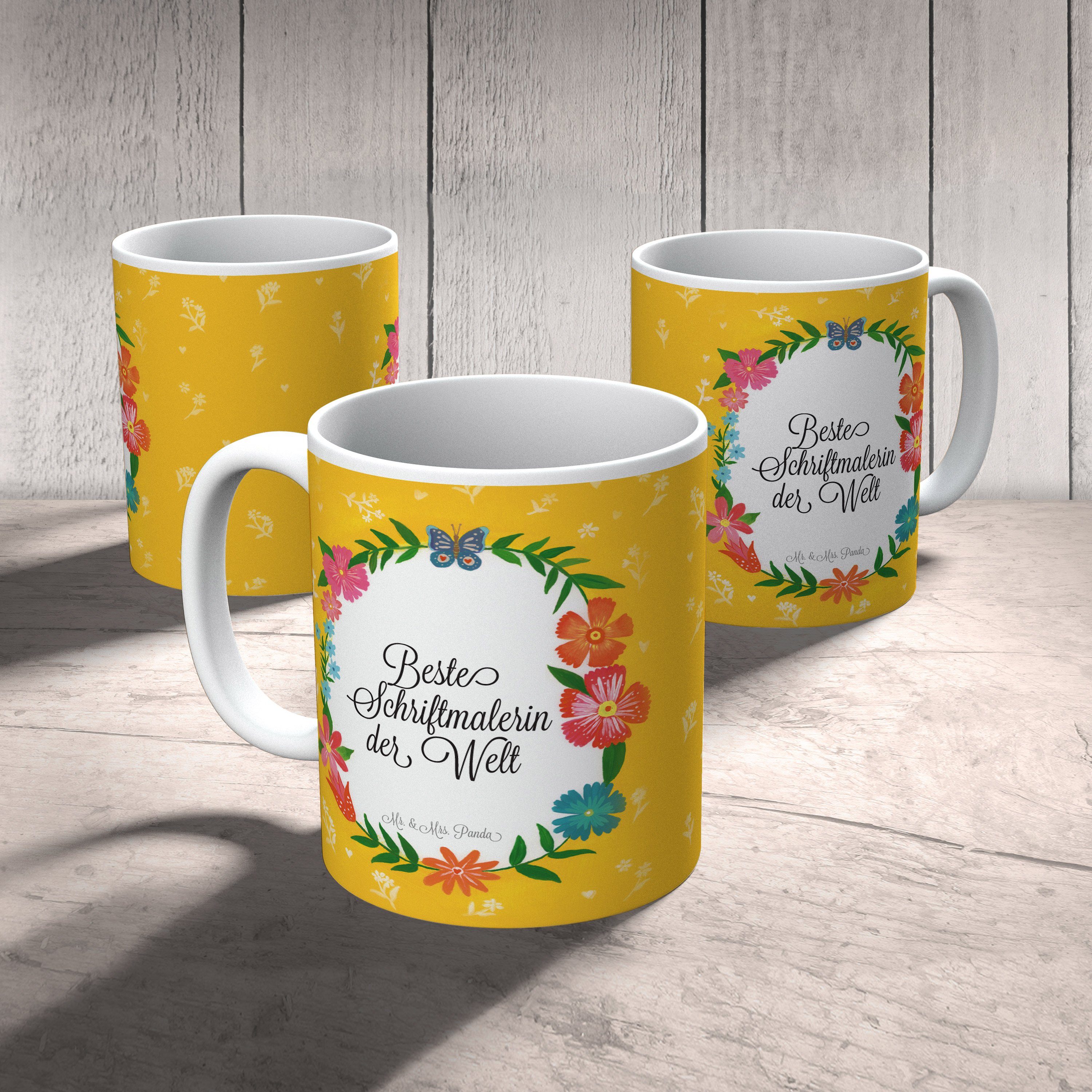 Tasse Panda Keramik Geschenk, Abschied, Mrs. Büro Kaffeetass, - Teetasse, Mr. Tasse, Schriftmalerin &