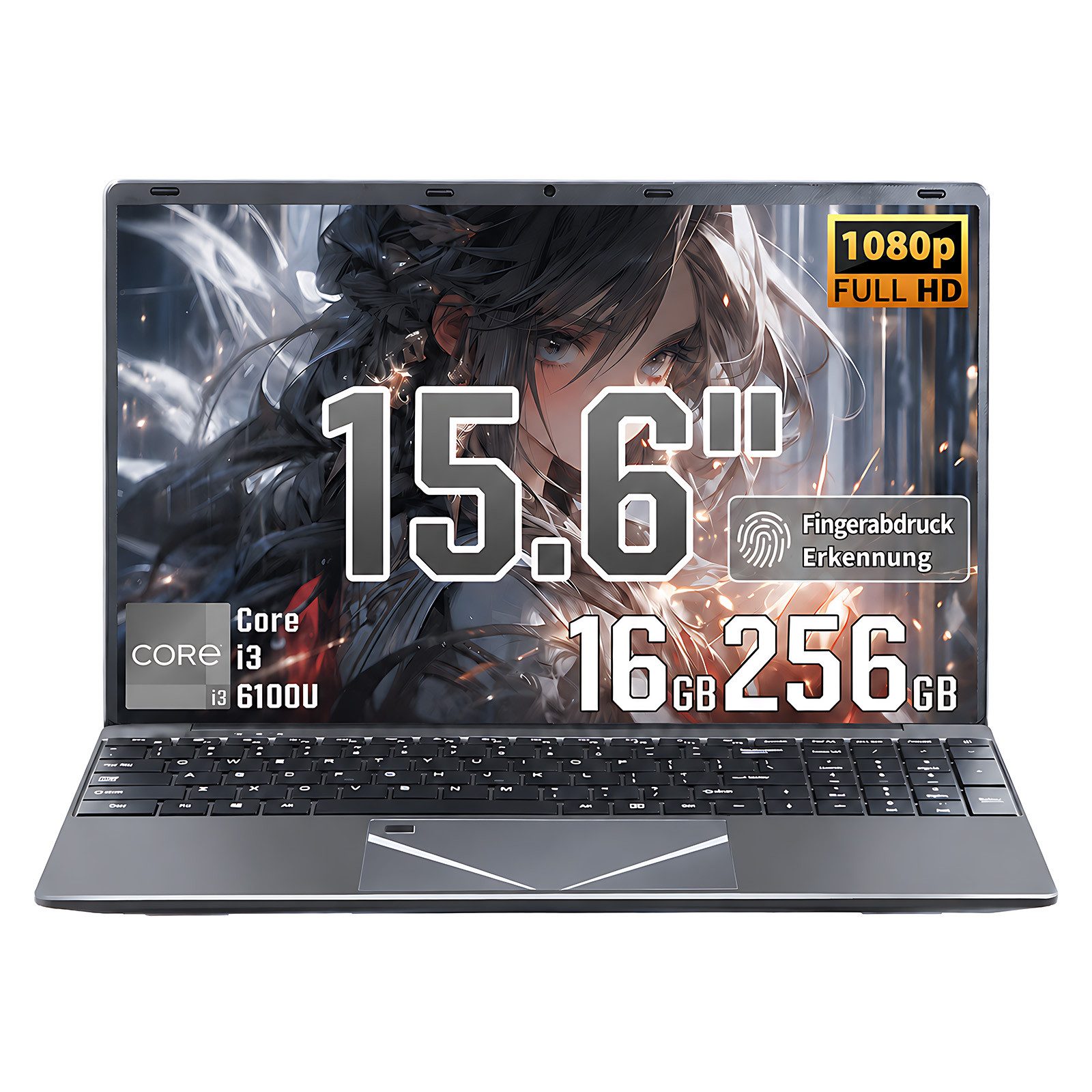 LONGEVINCE 15,6-Zoll Laptop mit Core™ i3-6100u Prozessor, 16 GB RAM Notebook (39,62 cm/15.6 Zoll, Intel Core i3, 16 GB, 256 GB SSD, 180° Scharnierdesign, vorinstalliertes Windows 11 Pro)