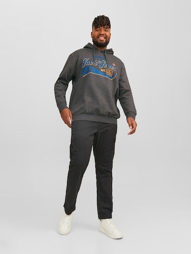 Jones JJELOGO HOOD 23/24 melange PlusSize SWEAT dark NOOS grey 2 PLS COL Kapuzensweatshirt Jack &