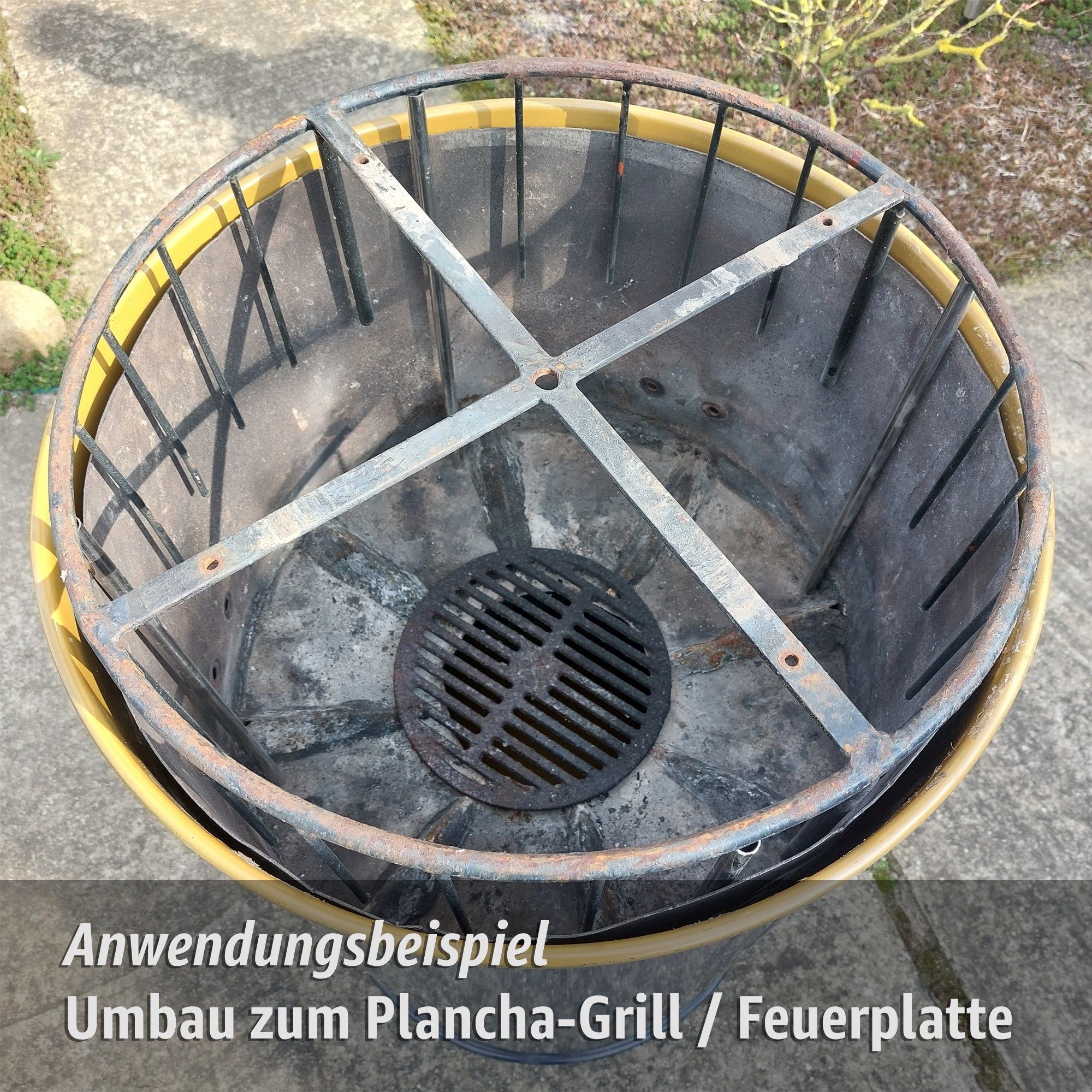 Plasteo Stehtisch 200 Liter Metallfass Tonne mit Deckel Stahlfass Ölfass Feuertonne, Ghettofass, Stehtisch, Blechfass, Feuertonne, Futtertonne, Holztonne – Bild 4 von 5