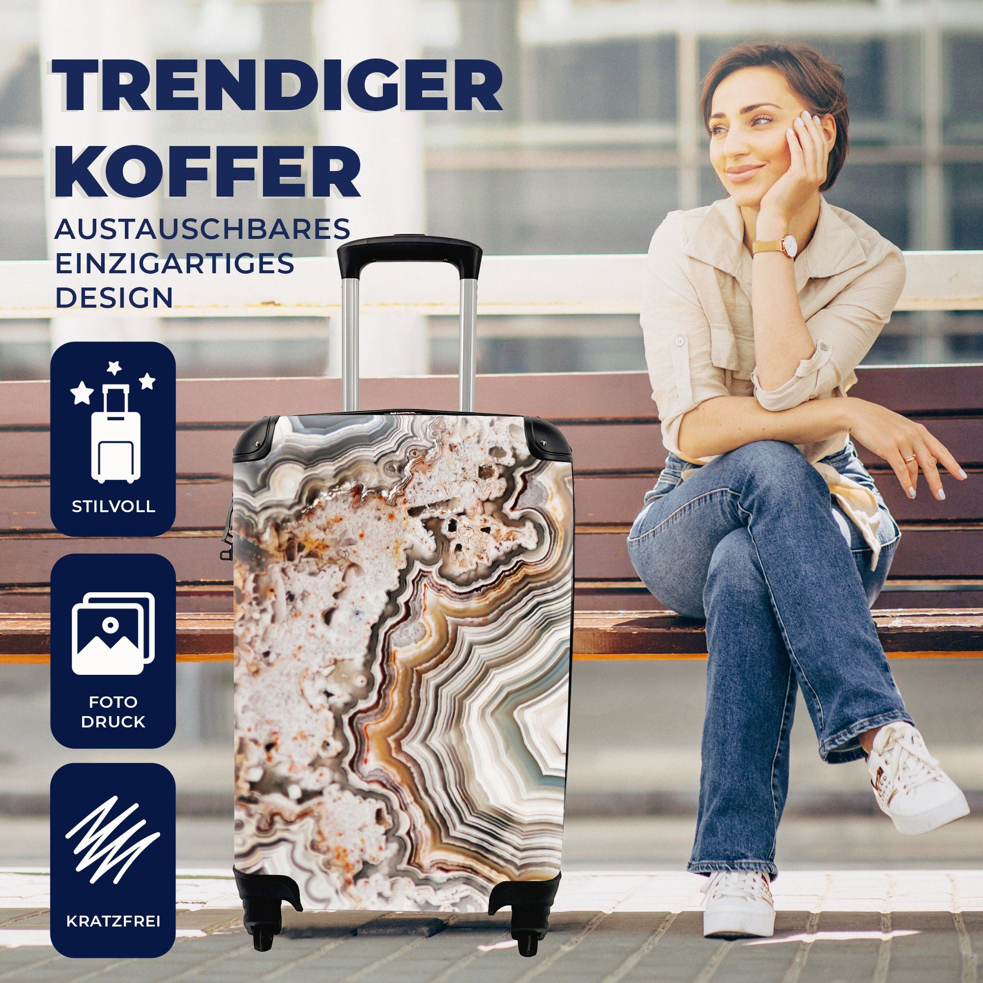 Ferien, MuchoWow - Handgepäck Abstrakt, für 4 Edelstein Marmor Reisetasche Trolley, rollen, Reisekoffer Rollen, Handgepäckkoffer - - mit Natur